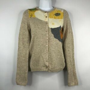 Sparrow Anthropologie Carlotta Oatmeal Beaded Sequin Floral Cardigan Swe…